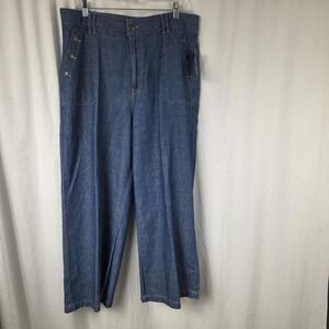 Nautica Jeans Wide Leg Crop Jeans Womens 14 Blue High Rise Button Detail